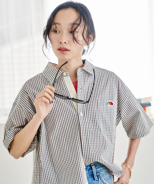 FREAK'S STORE(フリークスストア)の「FRUIT OF THE LOOM × FREAK'S STORE/フルーツオブザルーム 別注 マルチストライプ半袖ショートシャツ(シャツ/ブラウス・レディース・サックスブルー/ブラック/ターコイズブルー/グレー/パープル/オレンジ/グリーン/コーラルピンク・フリ-)」の14枚目の写真