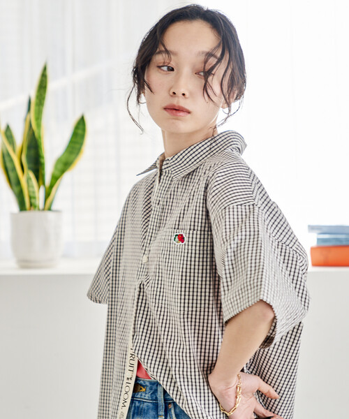 FREAK'S STORE(フリークスストア)の「FRUIT OF THE LOOM × FREAK'S STORE/フルーツオブザルーム 別注 マルチストライプ半袖ショートシャツ(シャツ/ブラウス・レディース・サックスブルー/ブラック/ターコイズブルー/グレー/パープル/オレンジ/グリーン/コーラルピンク・フリ-)」の16枚目の写真