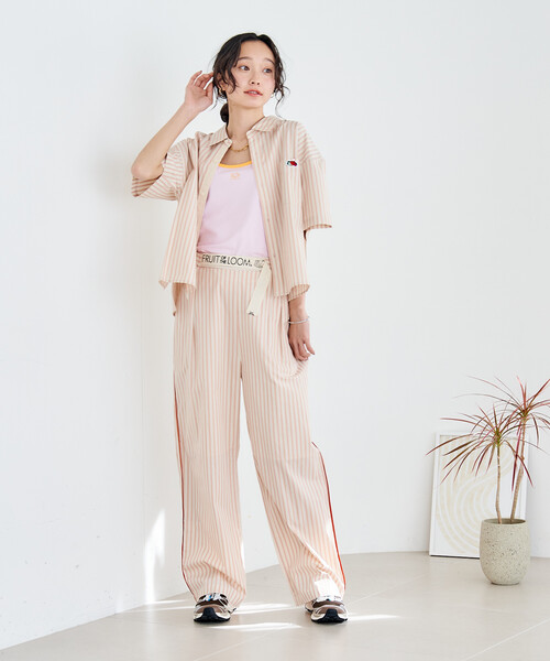 FREAK'S STORE(フリークスストア)の「FRUIT OF THE LOOM × FREAK'S STORE/フルーツオブザルーム 別注 マルチストライプ半袖ショートシャツ(シャツ/ブラウス・レディース・サックスブルー/ブラック/ターコイズブルー/グレー/パープル/オレンジ/グリーン/コーラルピンク・フリ-)」の18枚目の写真