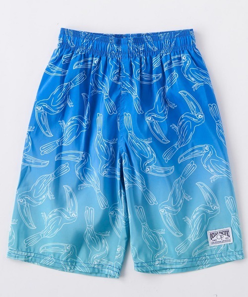 Ocean Pacific（オーシャンパシフィック）の「【OP:オーピー】キッズ鳥総柄サーフパンツ　水着　サーフトランクス　メッシュインナー一体型（水着・キッズ・ミント/ブルー・100/120/110）」の2枚目の写真