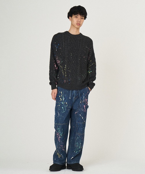 DISCOVERED（ディスカバード）の「CABLE PAINT KNIT（ニット/セーター・メンズ・ブラック/ベージュ・1/3）」の5枚目の写真