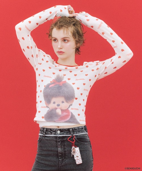 Heather（ヘザー）の「【モンチッチ×Heather】ハートシアーTEE　659562（Tシャツ/カットソー・レディース・レッド/ブラック・FREE）」の9枚目の写真