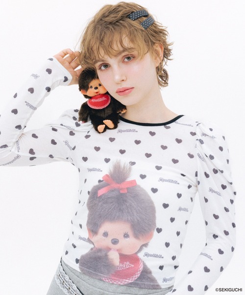Heather（ヘザー）の「【モンチッチ×Heather】ハートシアーTEE　659562（Tシャツ/カットソー・レディース・レッド/ブラック・FREE）」の6枚目の写真