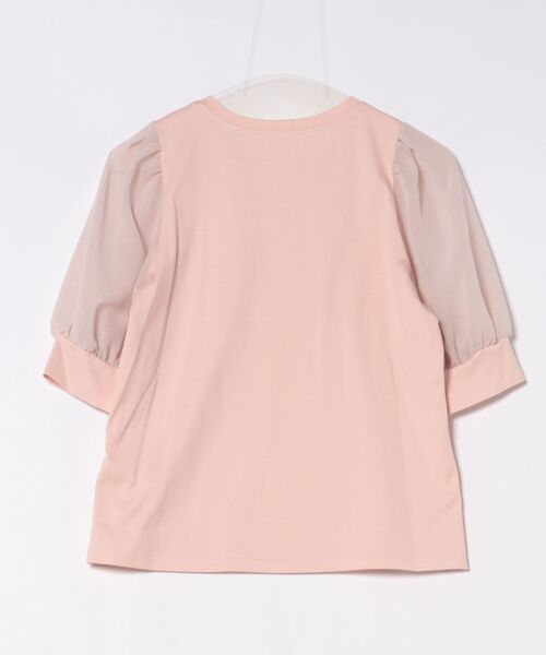 STRAWBERRY-FIELDS(ストロベリーフィールズ)の「トルファン天竺_シアーパフスリーブ(Tシャツ/カットソー・レディース・ブラック/オフホワイト/ピンク・2)」の4枚目の写真