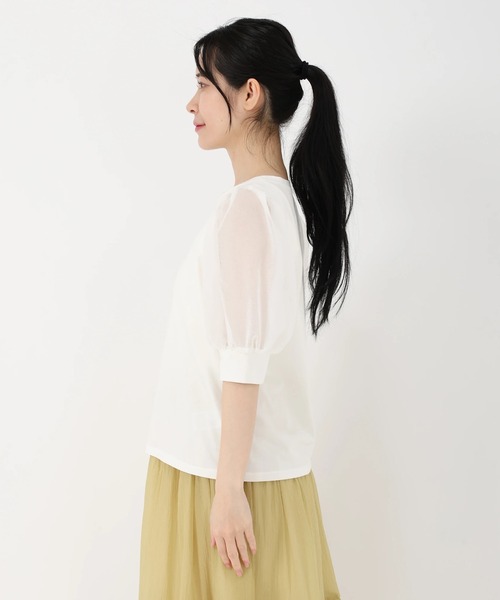 STRAWBERRY-FIELDS(ストロベリーフィールズ)の「トルファン天竺_シアーパフスリーブ(Tシャツ/カットソー・レディース・ブラック/オフホワイト/ピンク・2)」の11枚目の写真