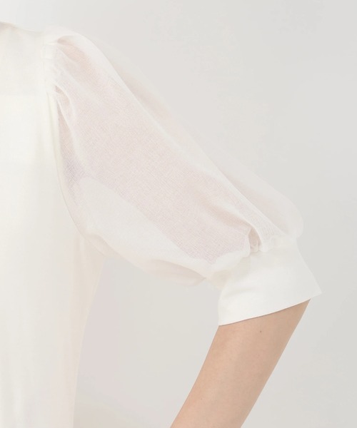 STRAWBERRY-FIELDS(ストロベリーフィールズ)の「トルファン天竺_シアーパフスリーブ(Tシャツ/カットソー・レディース・ブラック/オフホワイト/ピンク・2)」の7枚目の写真