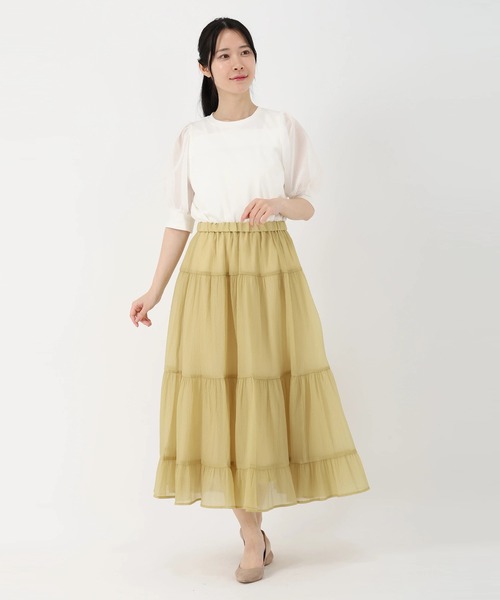 STRAWBERRY-FIELDS(ストロベリーフィールズ)の「トルファン天竺_シアーパフスリーブ(Tシャツ/カットソー・レディース・ブラック/オフホワイト/ピンク・2)」の5枚目の写真