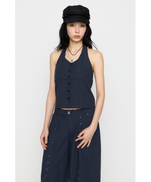 LAGUA GEM(ラグアジェム)の「GINGHAM CHECK HALTER トップス(キャミソール・レディース・ブラック/ネイビー・FREE)」の7枚目の写真
