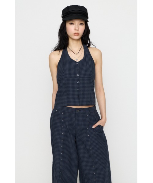 LAGUA GEM(ラグアジェム)の「GINGHAM CHECK HALTER トップス(キャミソール・レディース・ブラック/ネイビー・FREE)」の8枚目の写真