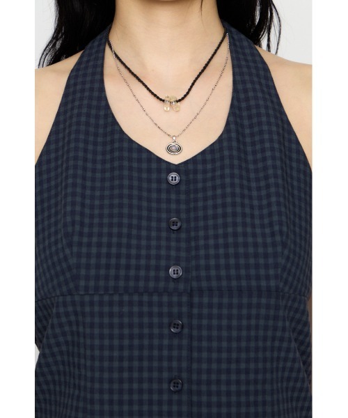 LAGUA GEM(ラグアジェム)の「GINGHAM CHECK HALTER トップス(キャミソール・レディース・ブラック/ネイビー・FREE)」の12枚目の写真