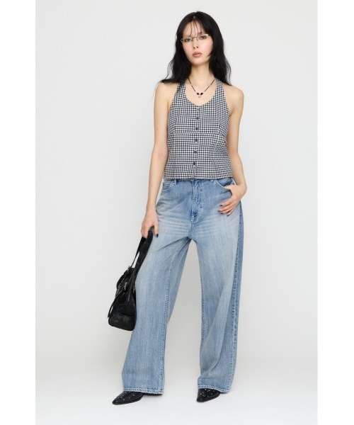 LAGUA GEM(ラグアジェム)の「GINGHAM CHECK HALTER トップス(キャミソール・レディース・ブラック/ネイビー・FREE)」の5枚目の写真