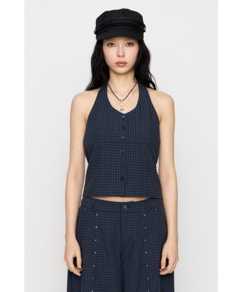 LAGUA GEM(ラグアジェム)の「GINGHAM CHECK HALTER トップス(キャミソール・レディース・ブラック/ネイビー・FREE)」の16枚目の写真