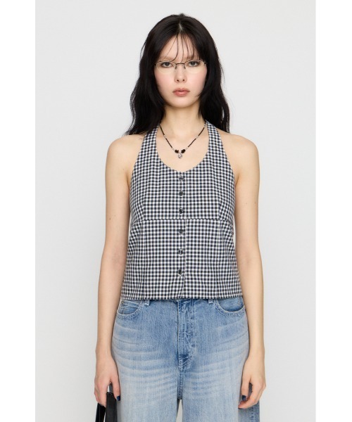 LAGUA GEM(ラグアジェム)の「GINGHAM CHECK HALTER トップス(キャミソール・レディース・ブラック/ネイビー・FREE)」の15枚目の写真