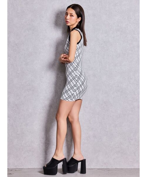GYDA（ジェイダ）の「Symmetry GYDA bijouラメアーガイルチェックアメスリニットワンピース（ワンピース・レディース・ブラック/オフホワイト・FREE）」の15枚目の写真