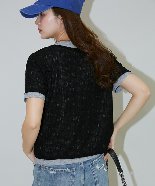 PUBLUX(パブリュクス)の「PUBLUX/パブリュクス <セットアイテム>カット × ジャガード ヘンリーネック Tシャツ 限定展開(Tシャツ/カットソー・レディース・グリーン/ブラック・フリ-)」の5枚目の写真