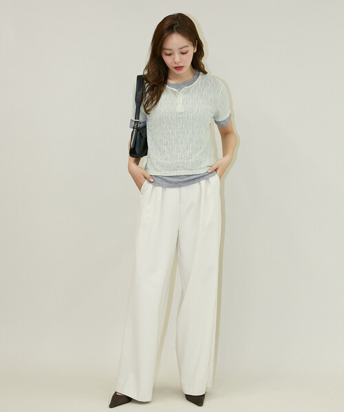 PUBLUX(パブリュクス)の「PUBLUX/パブリュクス <セットアイテム>カット × ジャガード ヘンリーネック Tシャツ 限定展開(Tシャツ/カットソー・レディース・グリーン/ブラック・フリ-)」の14枚目の写真