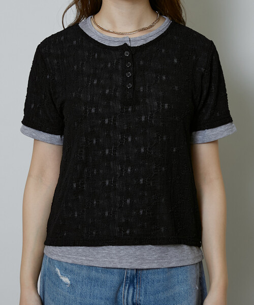 PUBLUX(パブリュクス)の「PUBLUX/パブリュクス <セットアイテム>カット × ジャガード ヘンリーネック Tシャツ 限定展開(Tシャツ/カットソー・レディース・グリーン/ブラック・フリ-)」の19枚目の写真