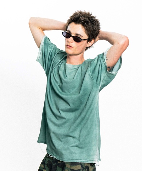 Elanque(エランク)の「fade cut-off T-shirt / カットオフダメージTシャツ(Tシャツ/カットソー・メンズ・ホワイト/イエロー/グリーン・MEDIUM/LARGE)」の2枚目の写真