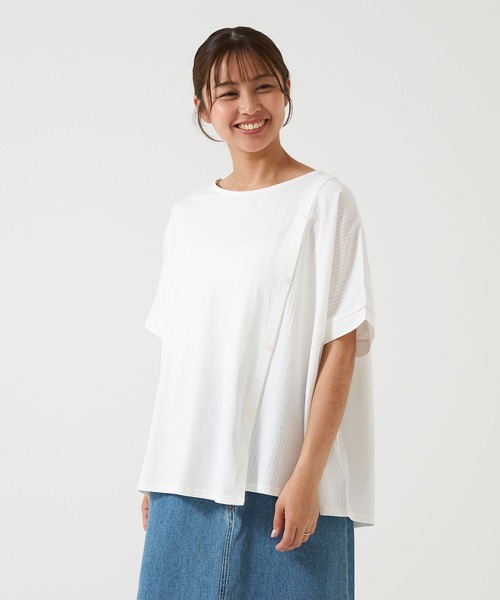 HEART MARKET（ハートマーケット）の「異素材MIXドルマン（Tシャツ/カットソー・レディース・チャコール/グレー/ネイビー/ホワイト・FREE）」の3枚目の写真