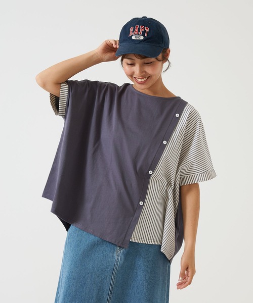 HEART MARKET（ハートマーケット）の「異素材MIXドルマン（Tシャツ/カットソー・レディース・チャコール/グレー/ネイビー/ホワイト・FREE）」の2枚目の写真