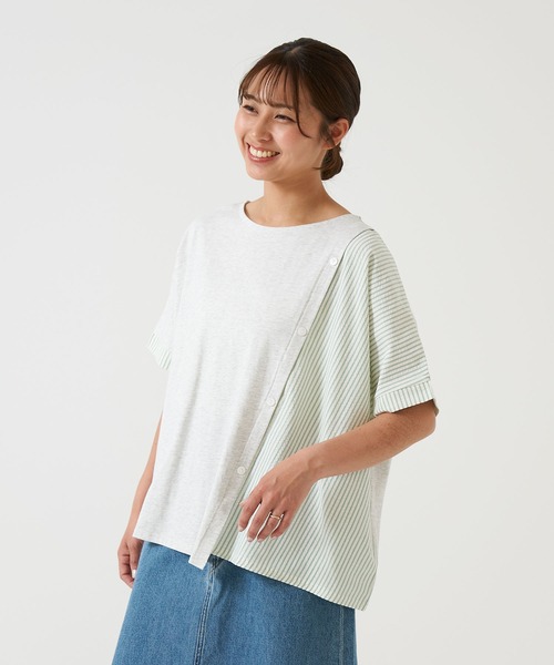 HEART MARKET（ハートマーケット）の「異素材MIXドルマン（Tシャツ/カットソー・レディース・チャコール/グレー/ネイビー/ホワイト・FREE）」の11枚目の写真