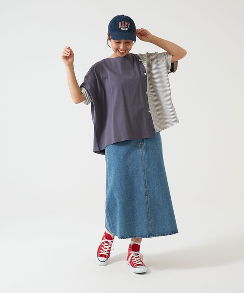 HEART MARKET（ハートマーケット）の「異素材MIXドルマン（Tシャツ/カットソー・レディース・チャコール/グレー/ネイビー/ホワイト・FREE）」の5枚目の写真