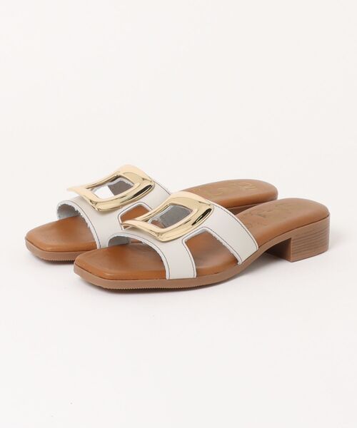 inter-chaussures（インターショシュール）の「【Oh my Sandals】メタルバックルローヒールミュールサンダル(E62001)（サンダル・レディース・ダークブラウン/ホワイト・37/36/35/38/39）」の8枚目の写真