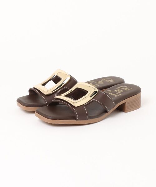 inter-chaussures（インターショシュール）の「【Oh my Sandals】メタルバックルローヒールミュールサンダル(E62001)（サンダル・レディース・ダークブラウン/ホワイト・37/36/35/38/39）」の7枚目の写真