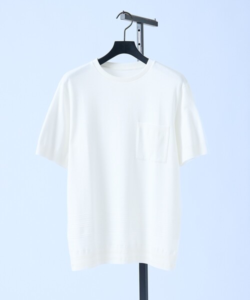 5351 POUR LES HOMMES(ゴーサンゴーイチプールオム)の「【シルケットコットン】セーターマシーン クルーネック ニットTシャツ(ニット/セーター・メンズ・ホワイト/ブラック/ブルー・50/48/46/44)」の2枚目の写真