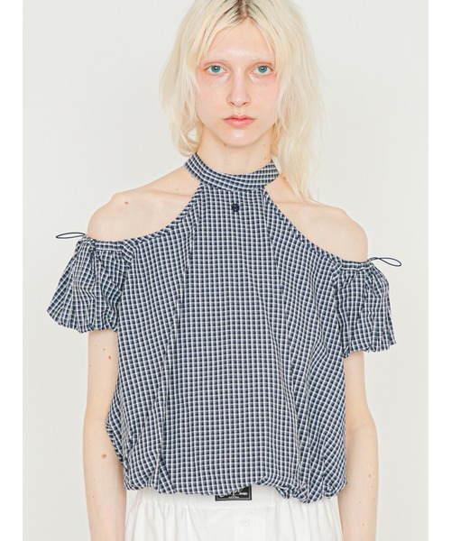 SORIN(ソリン )の「Back Open Balloon Blouse/バックオープン バルーンブラウス(シャツ/ブラウス・レディース・ホワイト/サックスブルー/チェック・38)」の3枚目の写真