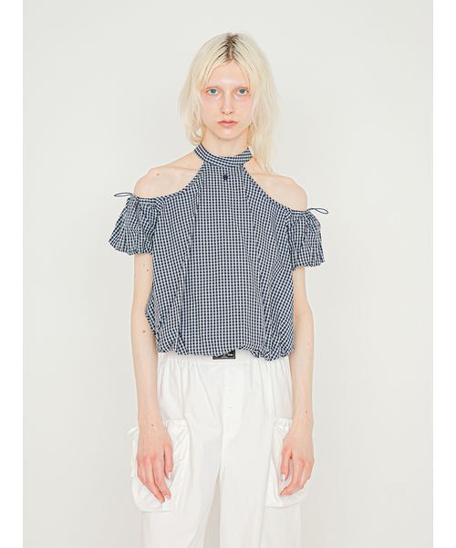 SORIN(ソリン )の「Back Open Balloon Blouse/バックオープン バルーンブラウス(シャツ/ブラウス・レディース・ホワイト/サックスブルー/チェック・38)」の5枚目の写真