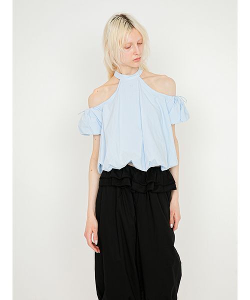 SORIN(ソリン )の「Back Open Balloon Blouse/バックオープン バルーンブラウス(シャツ/ブラウス・レディース・ホワイト/サックスブルー/チェック・38)」の4枚目の写真