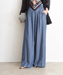 シアーデニム ピンタックワイドパンツ