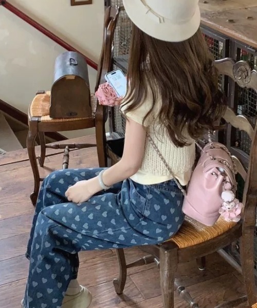 Sibra（シブラ）の「ハート柄ワイドデニムパンツ（デニムパンツ・レディース・ブルー・M）」の12枚目の写真