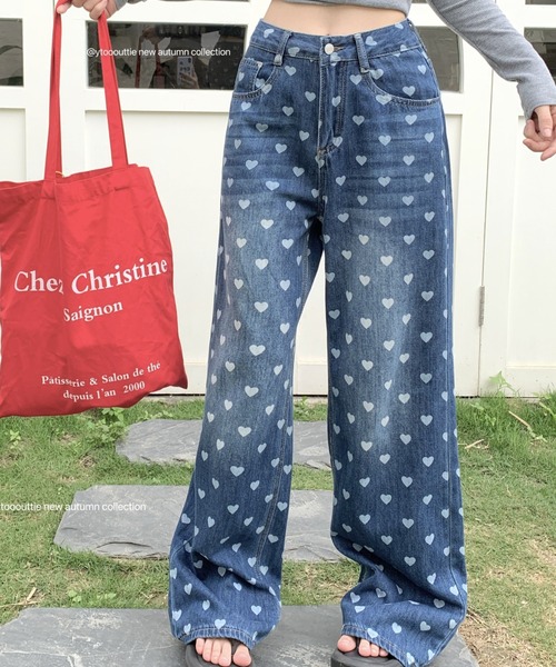 Sibra（シブラ）の「ハート柄ワイドデニムパンツ（デニムパンツ・レディース・ブルー・M）」の6枚目の写真