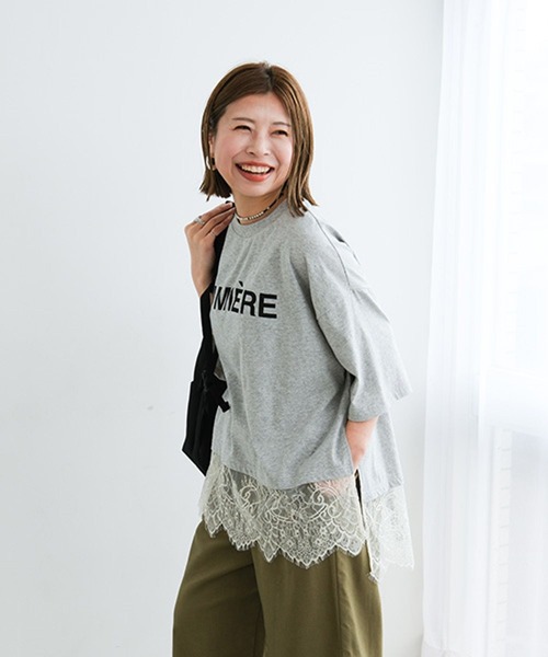 studio CLIP（スタディオクリップ）の「【CLIP BY STAFF/MINAKO企画】レースロゴTシャツ（Tシャツ/カットソー・レディース・ブラック/ライトグレー/オフホワイト・FREE）」の10枚目の写真