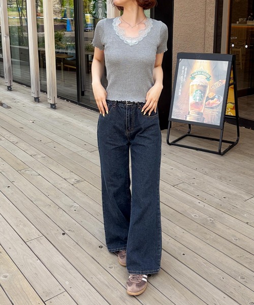 frunco(フランコ)の「【ZOZOTOWN限定】レース付きVネックリブ半袖トップス(Tシャツ/カットソー・レディース・グレー/ブラック/アイボリー/ホワイト・FREE)」の16枚目の写真