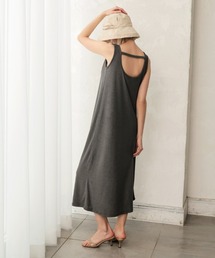 【1枚でお出かけスタイルが完成】【pufe】カップ付き パイル ワンピース ロングワンピ ノースリーブ 透けない ロング丈 クルーネック Uネック 体型カバー 低身長 マタニティ 妊婦 ゆったり