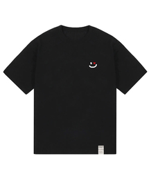 [ユニセックス]ドローイングスマイルスモールハート半袖Tシャツ_ブラック