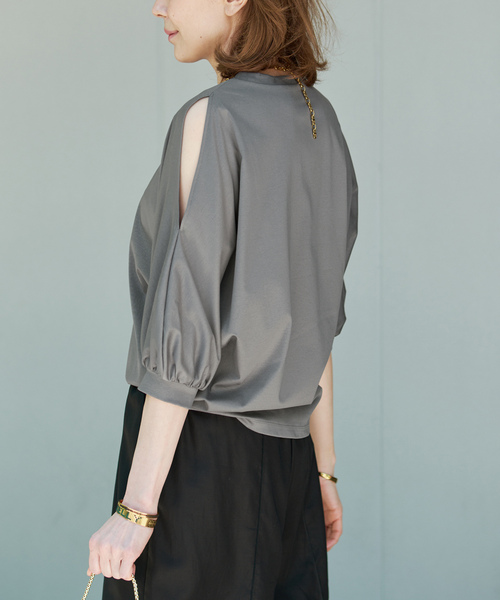 VERMEIL par iena（ヴェルメイユパーイエナ）の「《追加》ショールスリットカットソー（Tシャツ/カットソー・レディース・チャコールグレー/ホワイト・FREE）」の22枚目の写真
