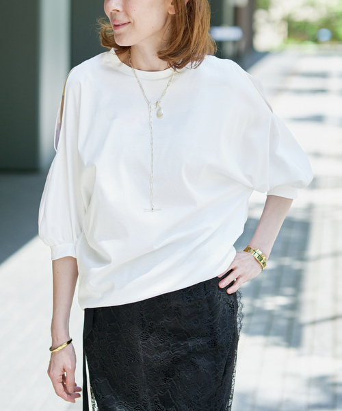 VERMEIL par iena（ヴェルメイユパーイエナ）の「《追加》ショールスリットカットソー（Tシャツ/カットソー・レディース・チャコールグレー/ホワイト・FREE）」の17枚目の写真