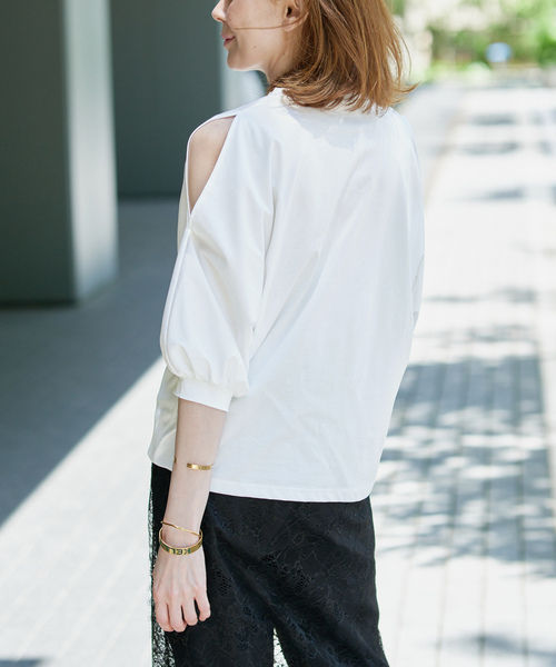 VERMEIL par iena（ヴェルメイユパーイエナ）の「《追加》ショールスリットカットソー（Tシャツ/カットソー・レディース・チャコールグレー/ホワイト・FREE）」の16枚目の写真