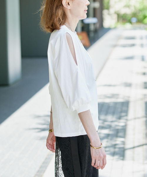 VERMEIL par iena（ヴェルメイユパーイエナ）の「《追加》ショールスリットカットソー（Tシャツ/カットソー・レディース・チャコールグレー/ホワイト・FREE）」の15枚目の写真