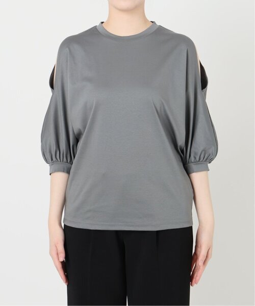 VERMEIL par iena（ヴェルメイユパーイエナ）の「《追加》ショールスリットカットソー（Tシャツ/カットソー・レディース・チャコールグレー/ホワイト・FREE）」の5枚目の写真