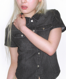DENIM SHORTSLEEVE SHIRTS BLACK