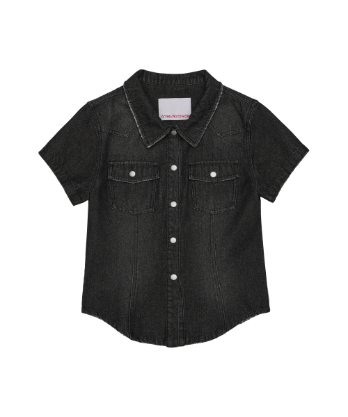 AMESWORLDWIDE(アメスワールドワイド)の「DENIM SHORTSLEEVE SHIRTS BLACK(シャツ/ブラウス・レディース・その他・FREE)」の8枚目の写真