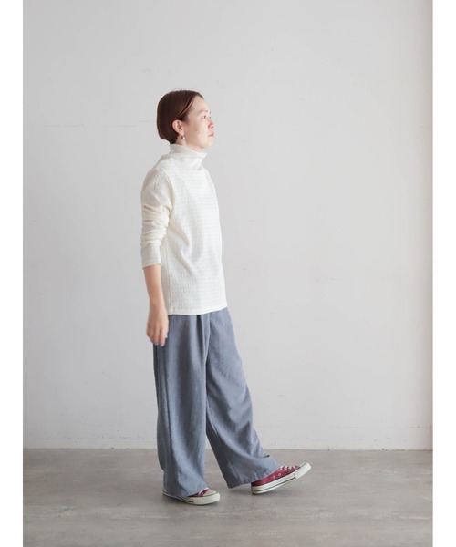 FIL DE FER(フィルデフェール)の「ランダムテクスチャーリブ メッシュネックタートルプルオーバー(Tシャツ/カットソー・レディース・ホワイト/ブラック・FREE)」の12枚目の写真