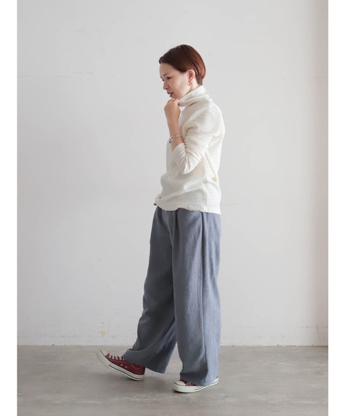 FIL DE FER(フィルデフェール)の「ランダムテクスチャーリブ メッシュネックタートルプルオーバー(Tシャツ/カットソー・レディース・ホワイト/ブラック・FREE)」の14枚目の写真
