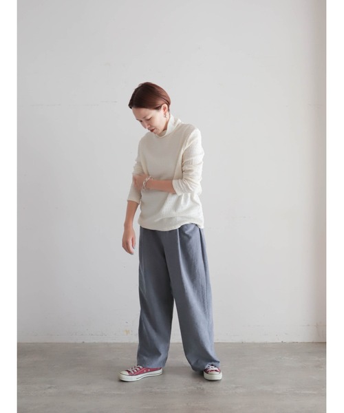 FIL DE FER(フィルデフェール)の「ランダムテクスチャーリブ メッシュネックタートルプルオーバー(Tシャツ/カットソー・レディース・ホワイト/ブラック・FREE)」の15枚目の写真