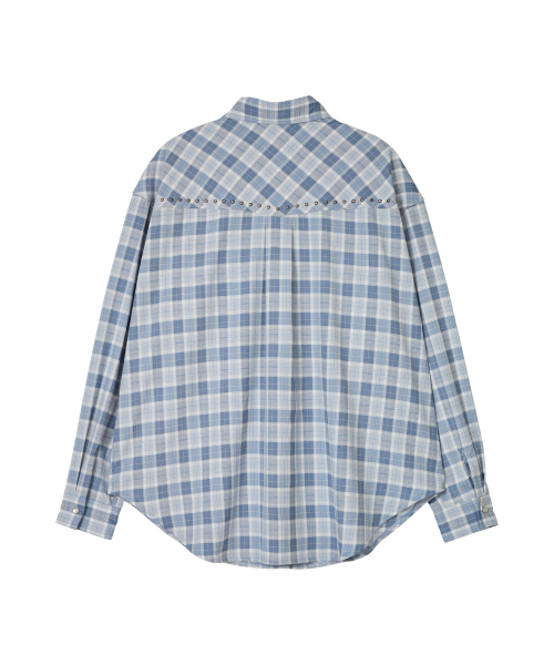 ERER(エルエル)の「Oversized Sheer Studded Check Shirt Blue(シャツ/ブラウス・レディース・ブルー・F)」の6枚目の写真